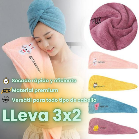 Toalla Secado rápido cabello diseño Paga 2 lleva 3