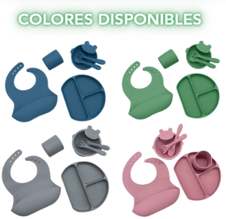 The MealSet™ – Set de silicona antideslizante para bebé (Incluye cepillo + guía de alimentación + Recetario)